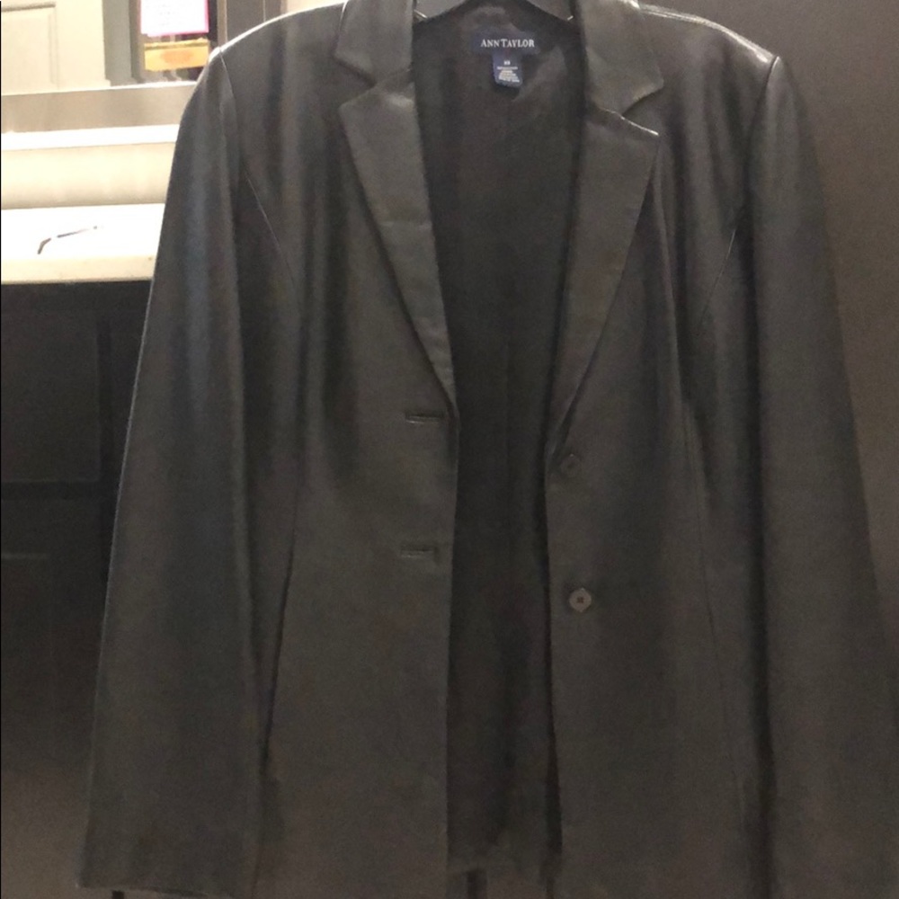 Real black leather jacket by Ann Taylor.